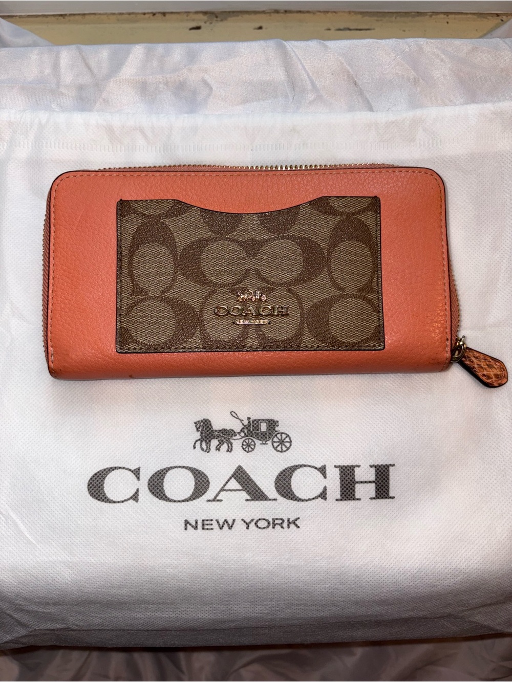 Coach Coral Zip-Around Wallet with Signature Canvas Pocket